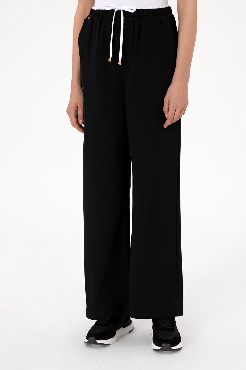 Kadın Siyah Bel Detaylı Loose Fit Kanvas Pantolon