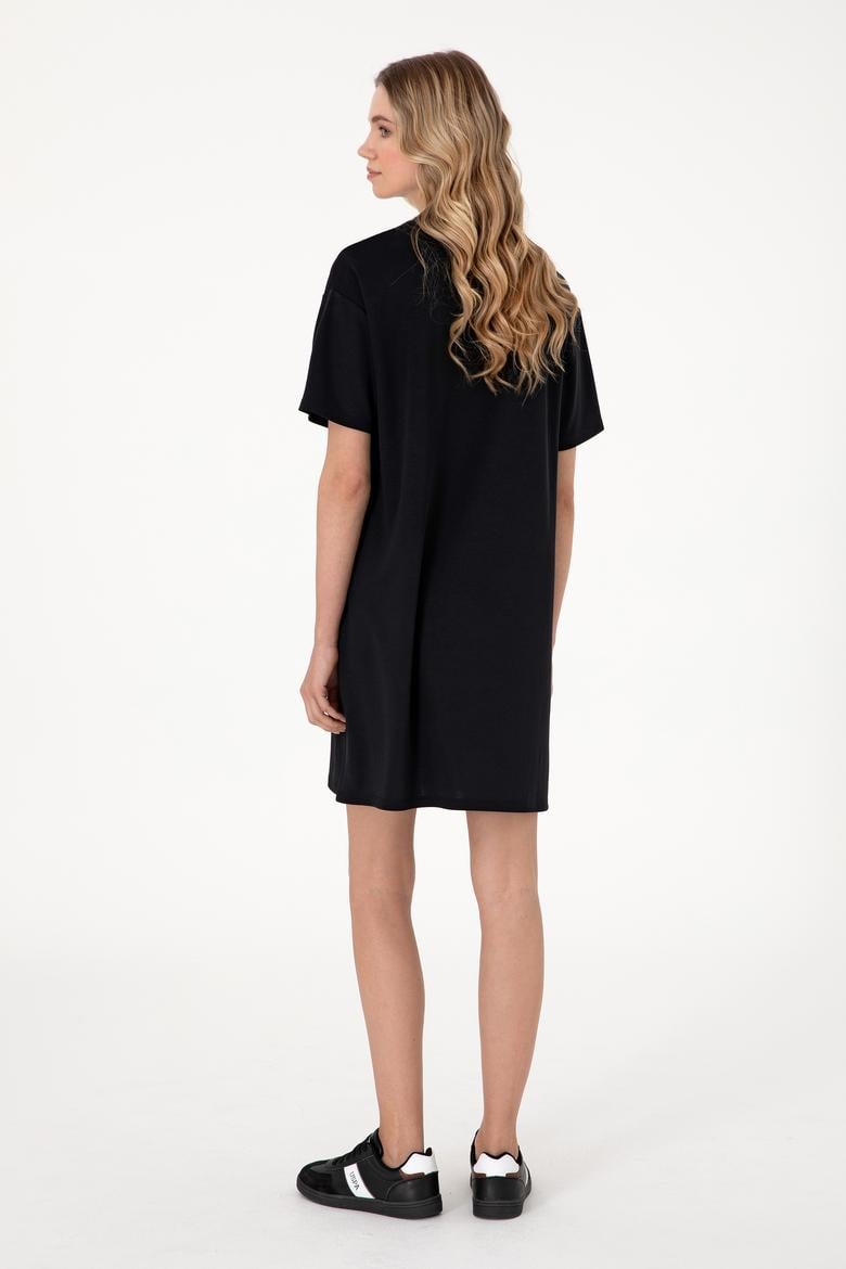 Kadın Siyah Modal Karışımlı Bisiklet Yaka Mini Boy Örme Elbise - 50306675022
