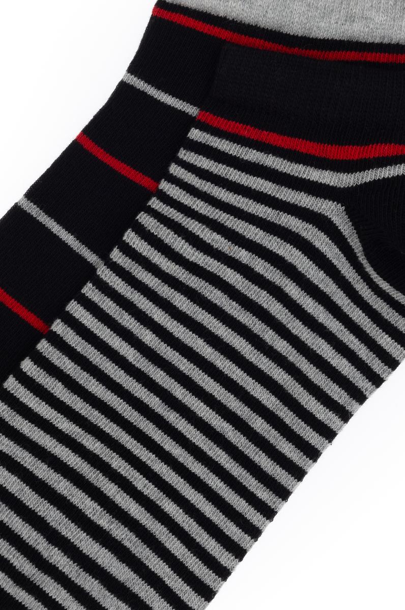 Erkek Siyah 2'li Gri Çizgili Patik Çorap