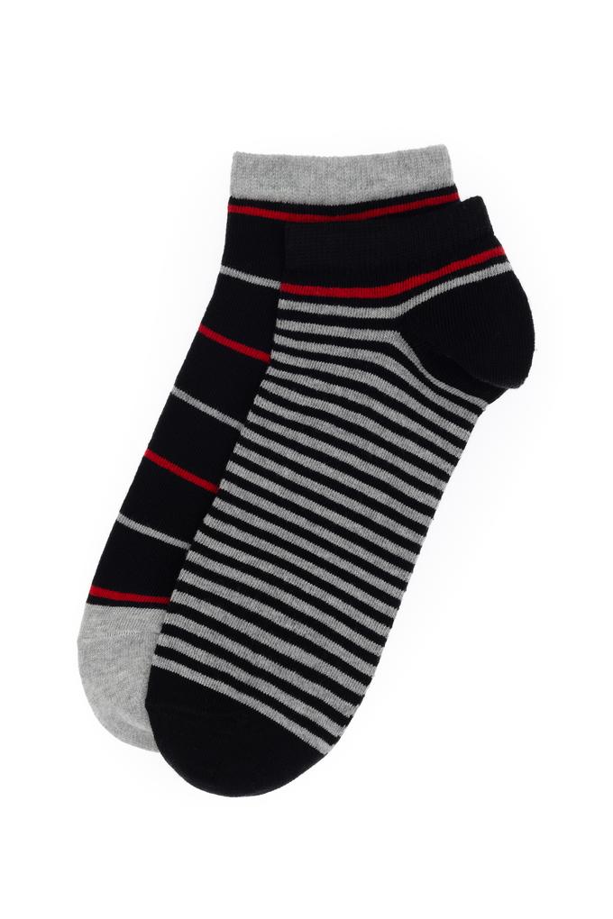 Erkek Siyah 2'li Gri Çizgili Patik Çorap