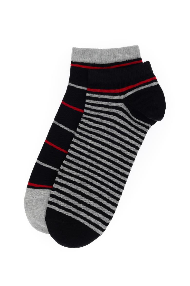 Erkek Siyah 2'li Gri Çizgili Patik Çorap