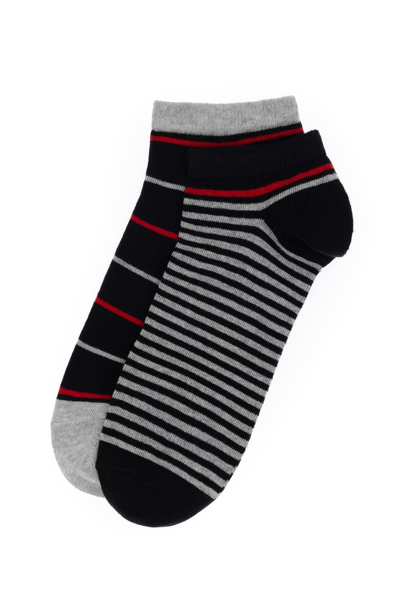 Erkek Siyah 2'li Gri Çizgili Patik Çorap