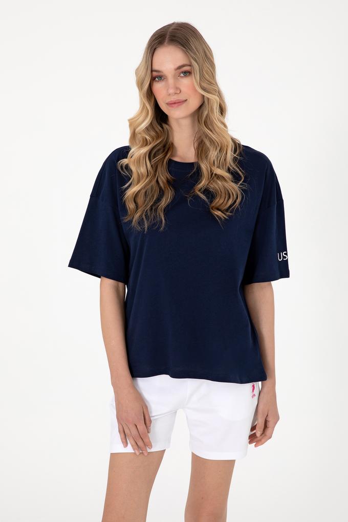 Kadın Lacivert Oversize Bisiklet Yaka Tişört