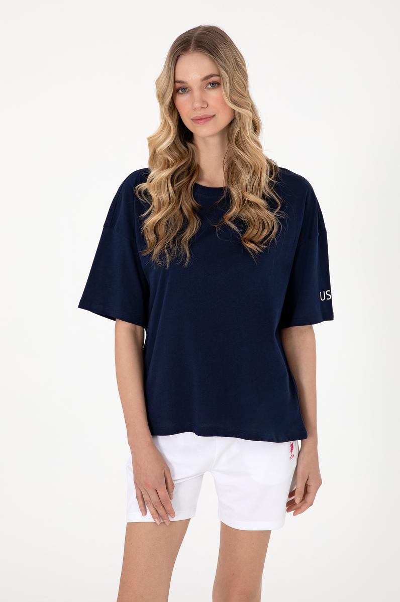 Kadın Lacivert Oversize Bisiklet Yaka Tişört