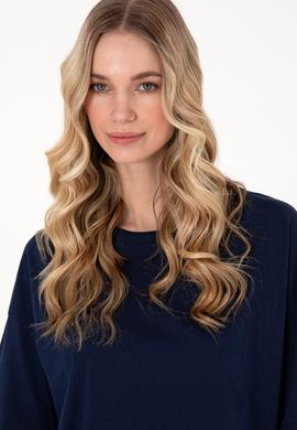 Kadın Lacivert Oversize Bisiklet Yaka Tişört - 50305775013