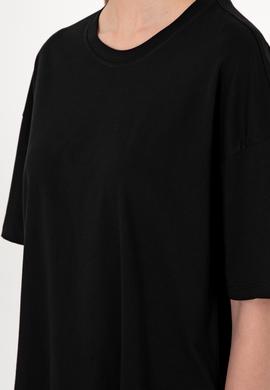 Kadın Siyah Oversize Bisiklet Yaka Tişört - 50305775005