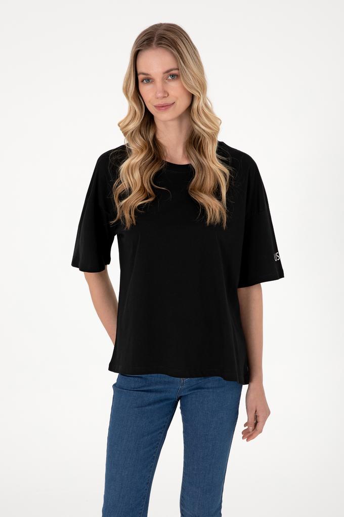 Kadın Siyah Oversize Bisiklet Yaka Tişört