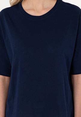 Kadın Lacivert Oversize Bisiklet Yaka Tişört - 50305775013