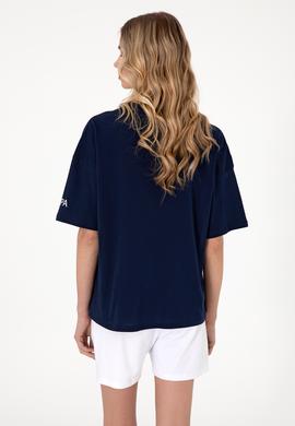 Kadın Lacivert Oversize Bisiklet Yaka Tişört - 50305775013