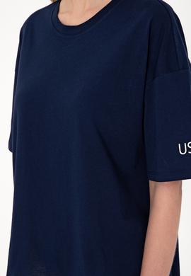 Kadın Lacivert Oversize Bisiklet Yaka Tişört - 50305775013