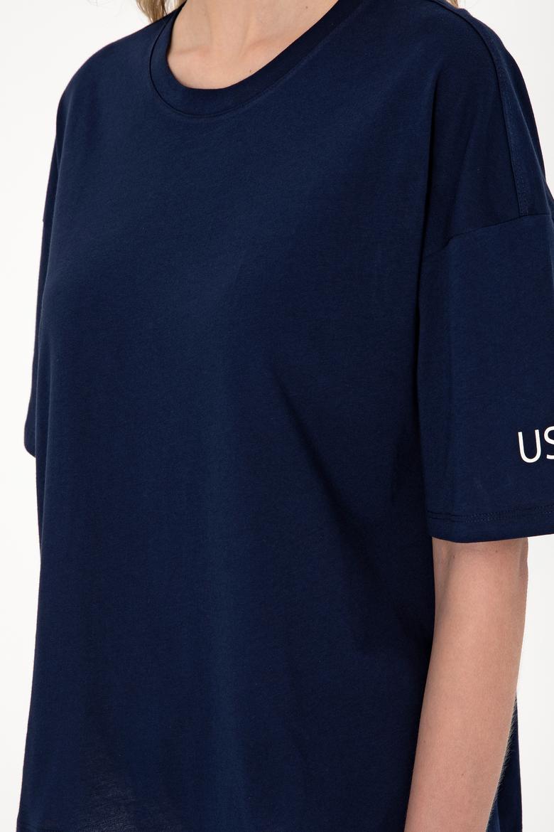 Kadın Lacivert Oversize Bisiklet Yaka Tişört - 50305775013