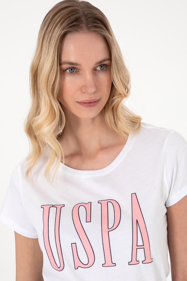 Kadın Beyaz Bisiklet Yaka Tişört - 50305842039