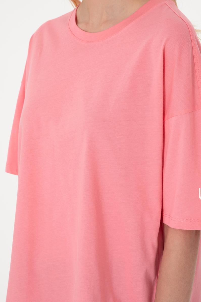 Kadın Pembe Oversize Bisiklet Yaka Tişört