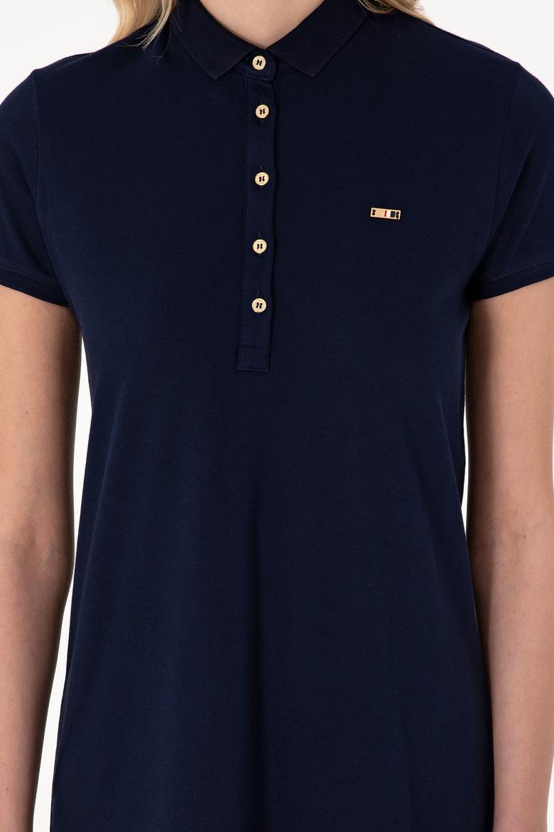 Kadın Lacivert Polo Yaka Mini Boy Örme Elbise - 50305853023