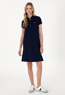 Kadın Lacivert Polo Yaka Mini Boy Örme Elbise - 50305853023