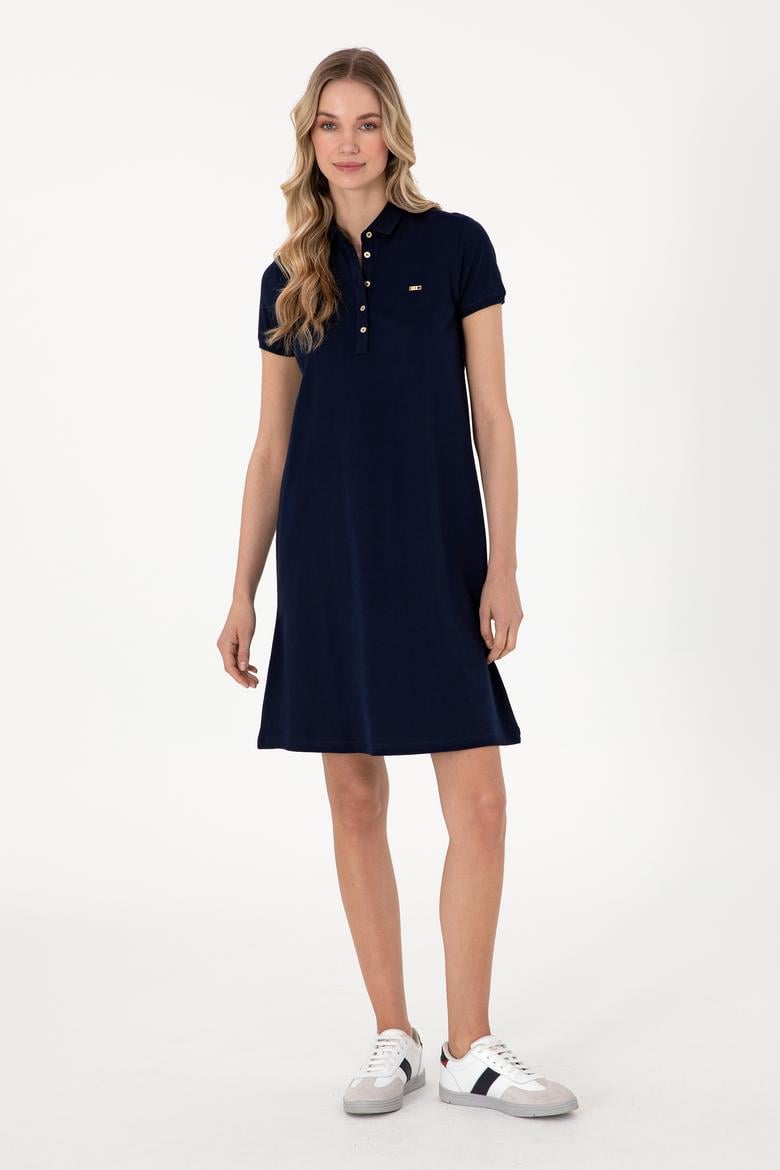 Kadın Lacivert Polo Yaka Mini Boy Örme Elbise - 50305853023