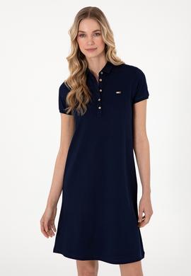 Kadın Lacivert Polo Yaka Mini Boy Örme Elbise - 50305853023