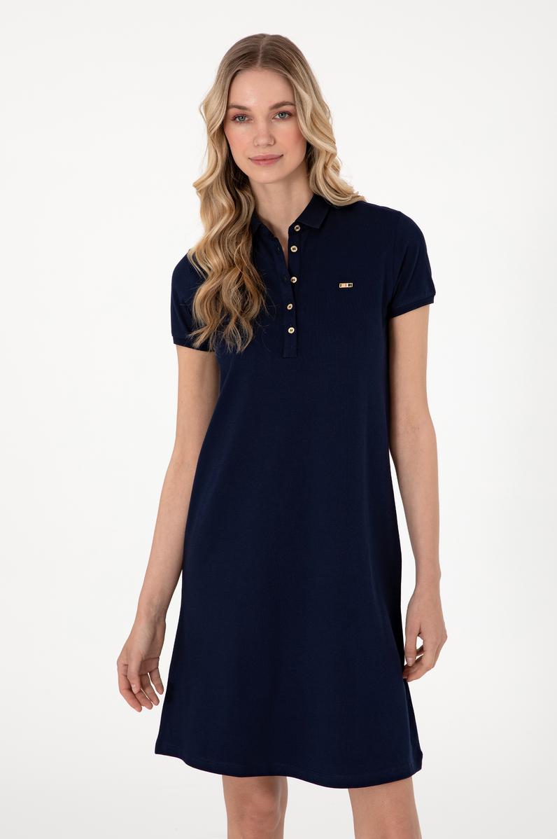 Kadın Lacivert Polo Yaka Mini Boy Örme Elbise