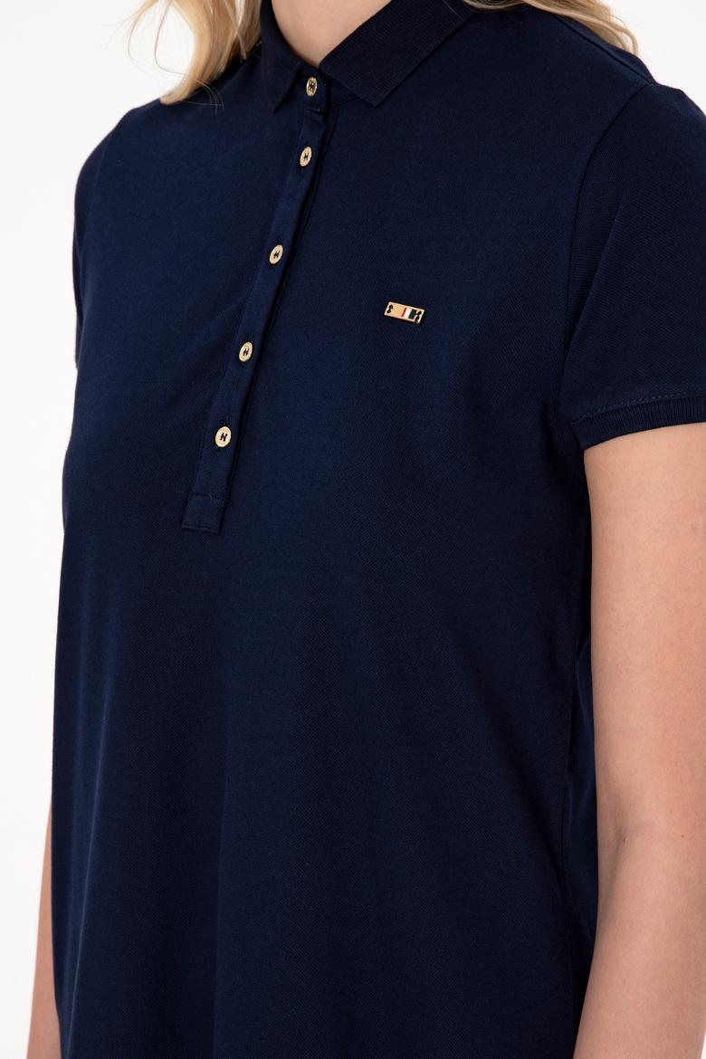 Kadın Lacivert Polo Yaka Mini Boy Örme Elbise - 50305853023