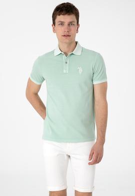 Erkek Slim Fit Polo Yaka Su Yeşili Yıkamalı Basic Tişört - 50305995086