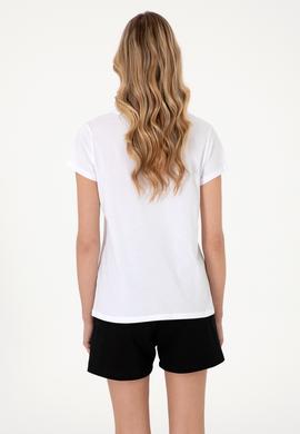 Kadın Beyaz Bisiklet Yaka Tişört - 50305842039