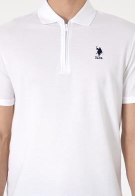 Erkek Regular Fit Fermuarlı Beyaz Dokulu Tişört - 50306014018