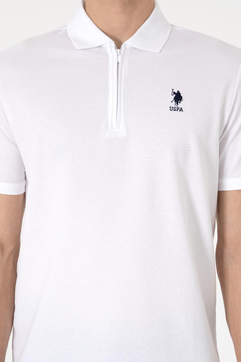 Erkek Regular Fit Fermuarlı Beyaz Dokulu Tişört - 50306014018