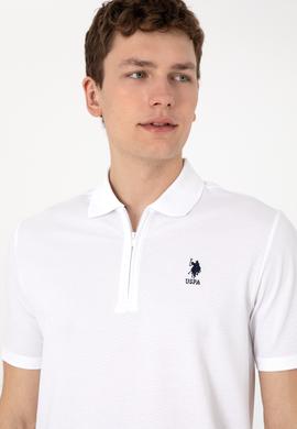 Erkek Regular Fit Fermuarlı Beyaz Dokulu Tişört - 50306014018