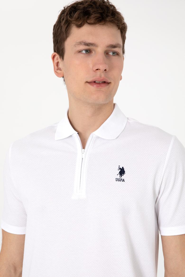 Erkek Regular Fit Fermuarlı Beyaz Dokulu Tişört - 50306014018