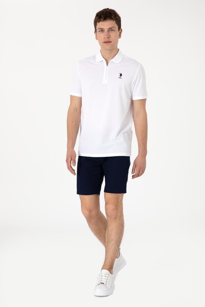 Erkek Regular Fit Fermuarlı Beyaz Dokulu Tişört - 50306014018