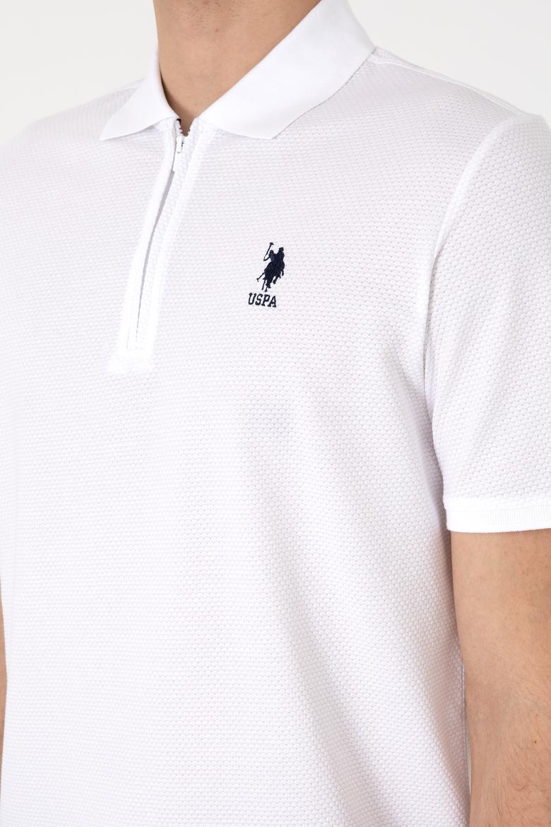 Erkek Regular Fit Fermuarlı Beyaz Dokulu Tişört - 50306014018