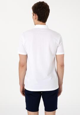 Erkek Regular Fit Fermuarlı Beyaz Dokulu Tişört - 50306014018