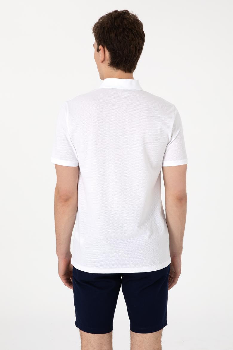 Erkek Regular Fit Fermuarlı Beyaz Dokulu Tişört - 50306014018