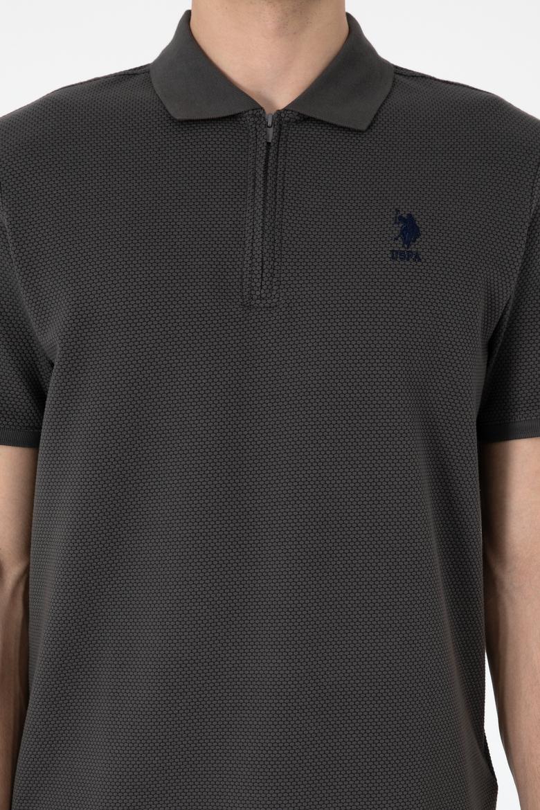 Erkek Regular Fit Fermuarlı Antrasit Dokulu Tişört - 50306014039