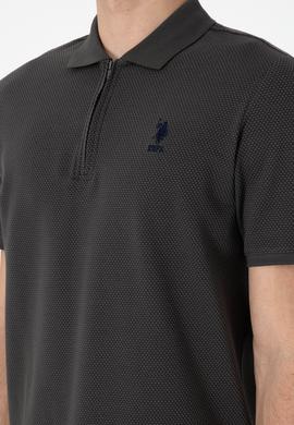 Erkek Regular Fit Fermuarlı Antrasit Dokulu Tişört - 50306014039