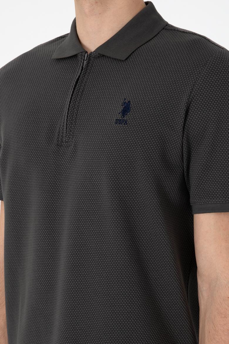 Erkek Regular Fit Fermuarlı Antrasit Dokulu Tişört - 50306014039