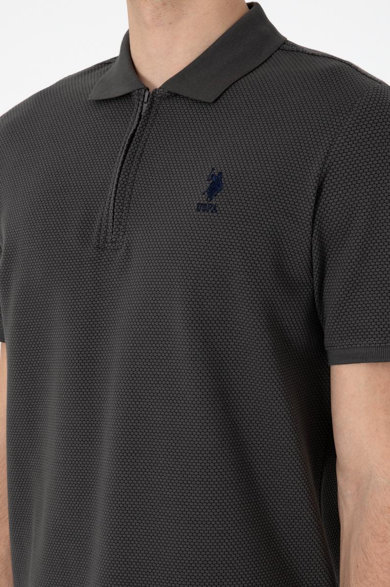 Erkek Regular Fit Fermuarlı Antrasit Dokulu Tişört