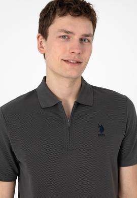 Erkek Regular Fit Fermuarlı Antrasit Dokulu Tişört - 50306014039