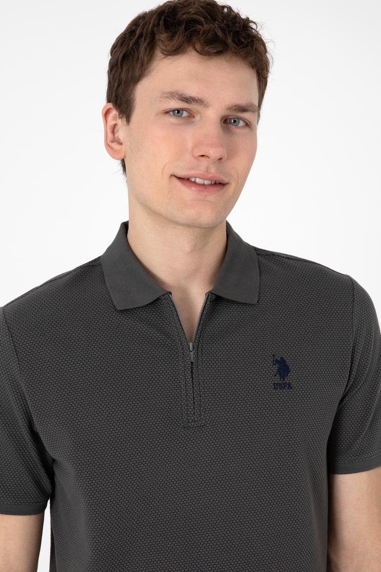 Erkek Regular Fit Fermuarlı Antrasit Dokulu Tişört - 50306014039