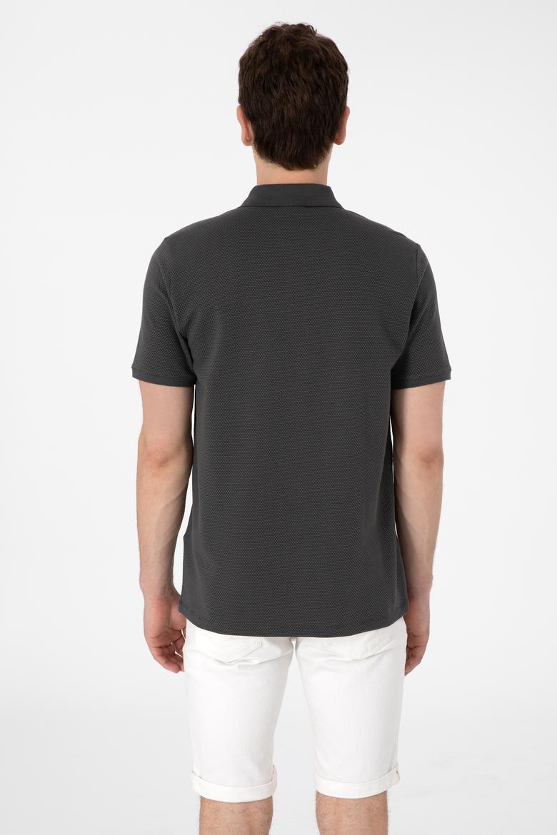 Erkek Regular Fit Fermuarlı Antrasit Dokulu Tişört - 50306014039