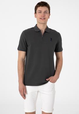 Erkek Regular Fit Fermuarlı Antrasit Dokulu Tişört - 50306014039