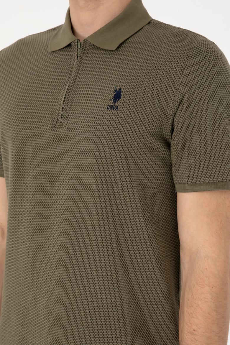 Erkek Regular Fit Fermuarlı Vizon Dokulu Tişört - 50306014069