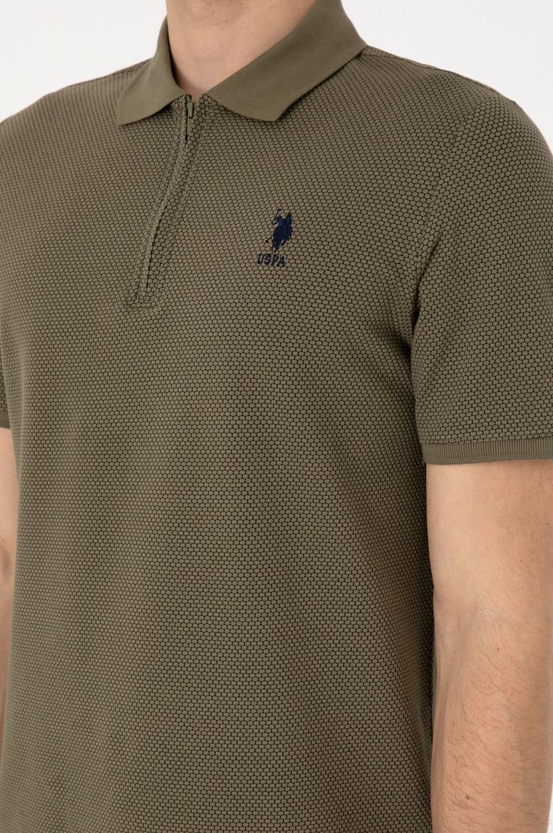 Erkek Regular Fit Fermuarlı Vizon Dokulu Tişört