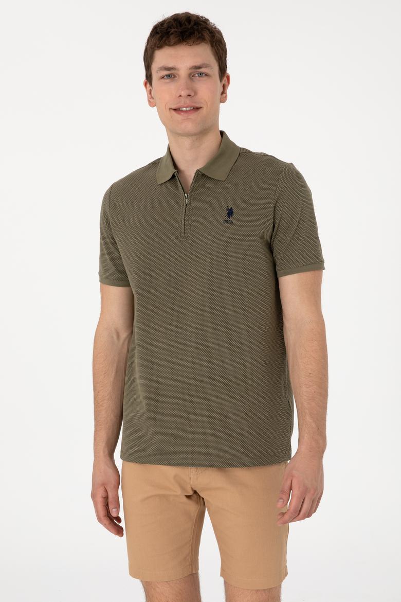 Erkek Regular Fit Fermuarlı Vizon Dokulu Tişört - 50306014069