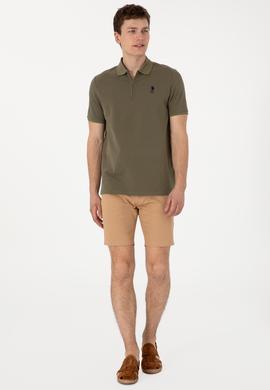 Erkek Regular Fit Fermuarlı Vizon Dokulu Tişört - 50306014069