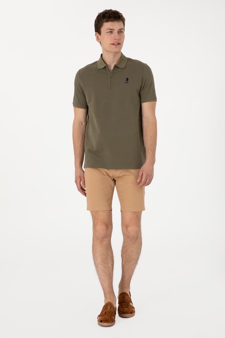 Erkek Regular Fit Fermuarlı Vizon Dokulu Tişört - 50306014069