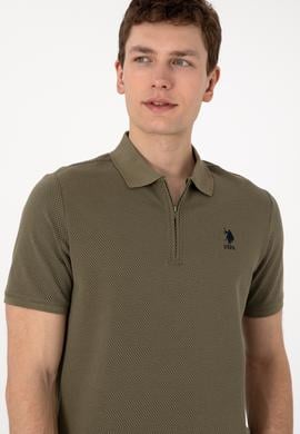 Erkek Regular Fit Fermuarlı Vizon Dokulu Tişört - 50306014069