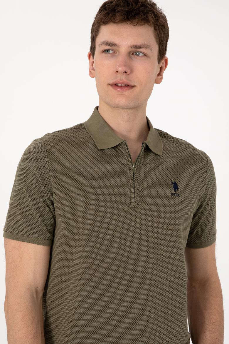 Erkek Regular Fit Fermuarlı Vizon Dokulu Tişört - 50306014069