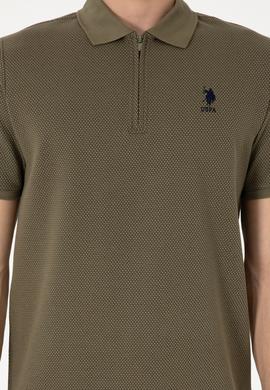 Erkek Regular Fit Fermuarlı Vizon Dokulu Tişört - 50306014069