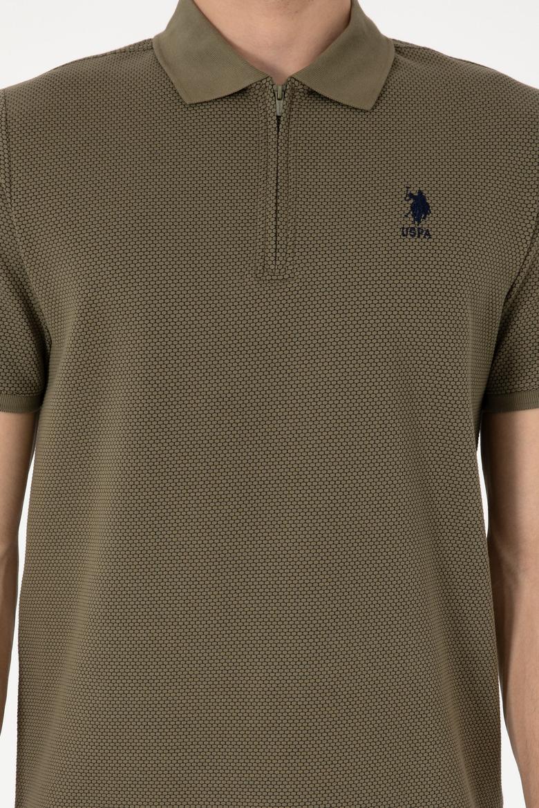 Erkek Regular Fit Fermuarlı Vizon Dokulu Tişört - 50306014069